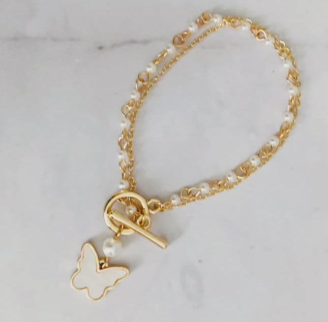 Layered Pearl Butterfly Bracelet