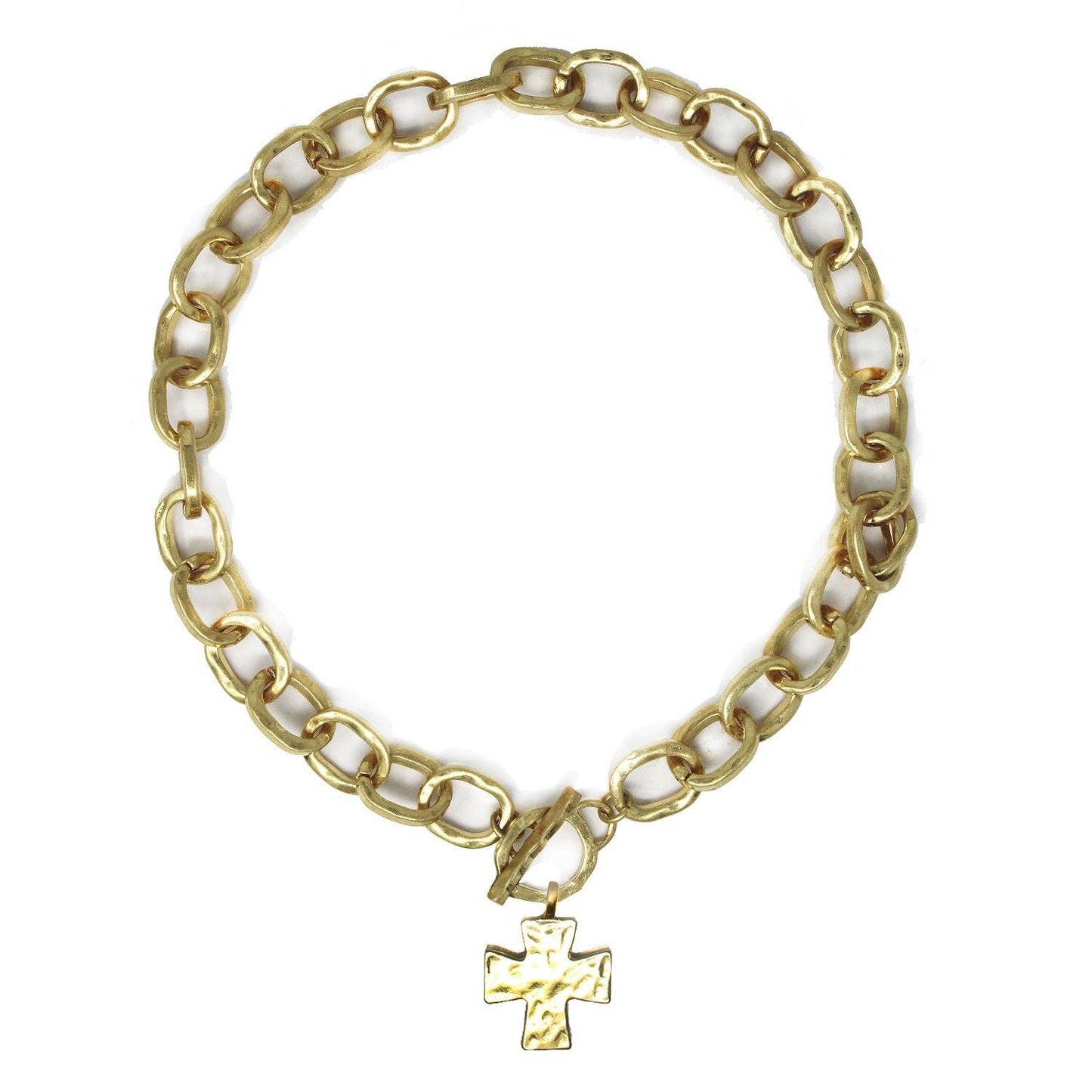 Chunky Chain Hammered Cross Charm Necklace