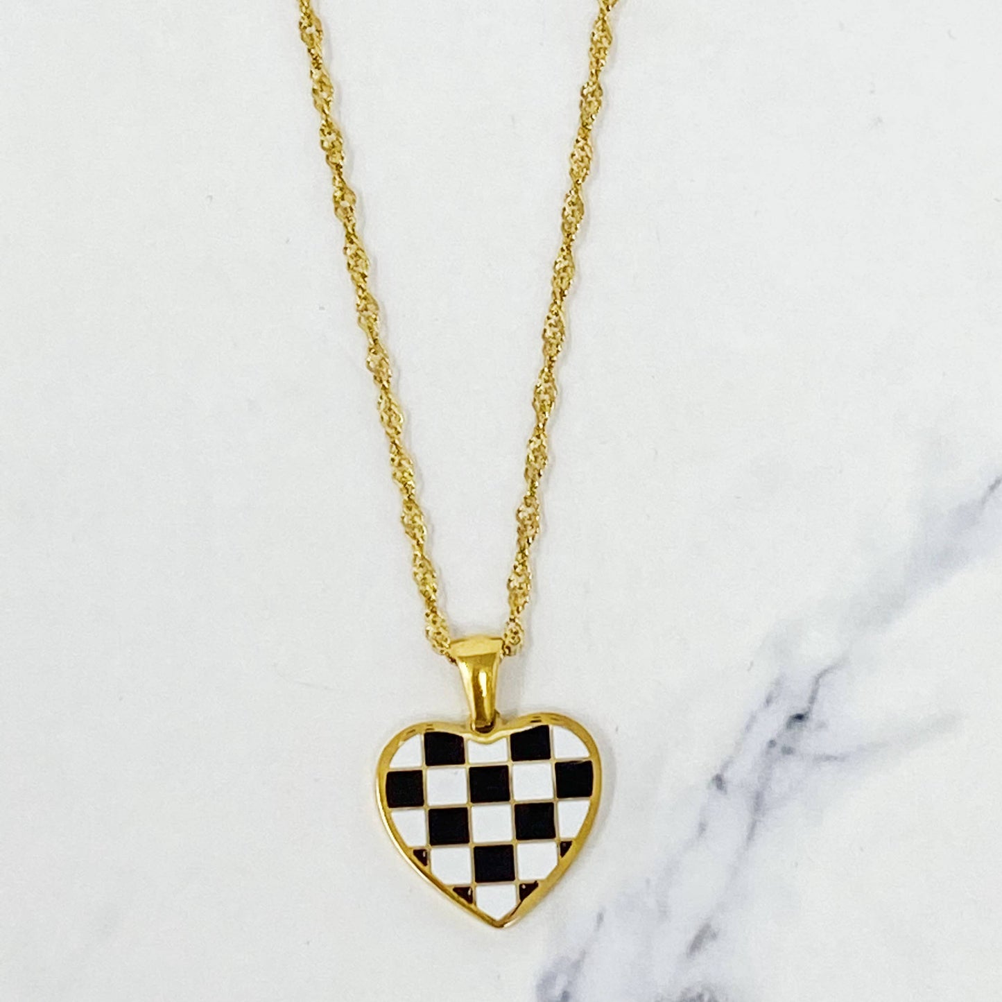 Checkered Heart Necklace