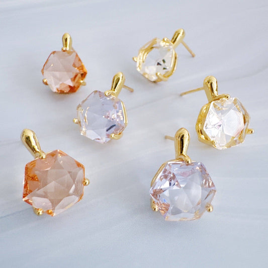 Gilded Prism Drop Earrings – Faceted Stones With A Sculpted Gold Setting