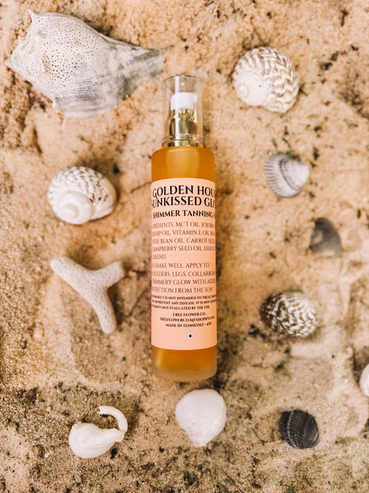 Golden Hour: Sunkissed Glow. Shimmer Tanning oil