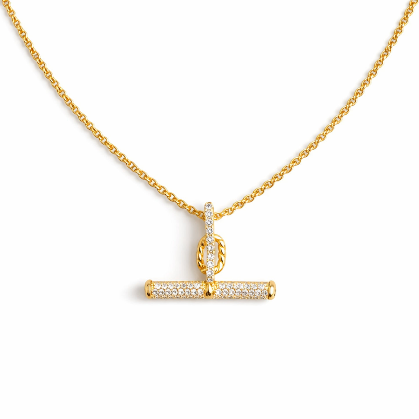 Pavé Accent T-Bar Chain Necklace