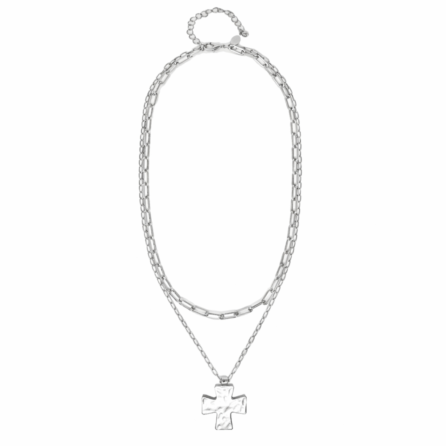 Layered Cross Pendant Mixed Chain Necklace