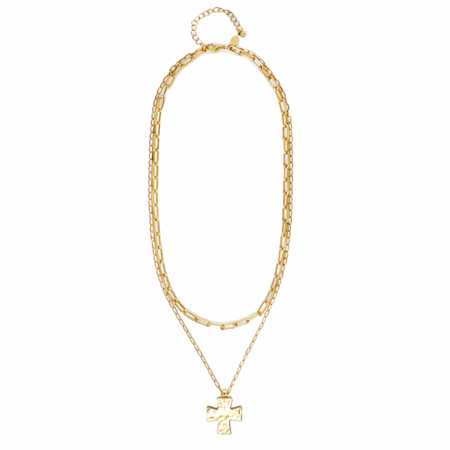 Layered Cross Pendant Mixed Chain Necklace