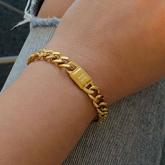 Uptown Cuban Chain Initial Bracelet