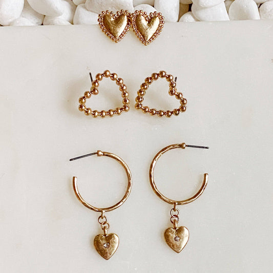 Perfect Heart Earrings Set Of 3